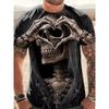 Men's Casual T-Shirt Skull Graphic Black Short Sleeve Crew Neck Tee Cool Streetwear Halloween Fashion Top