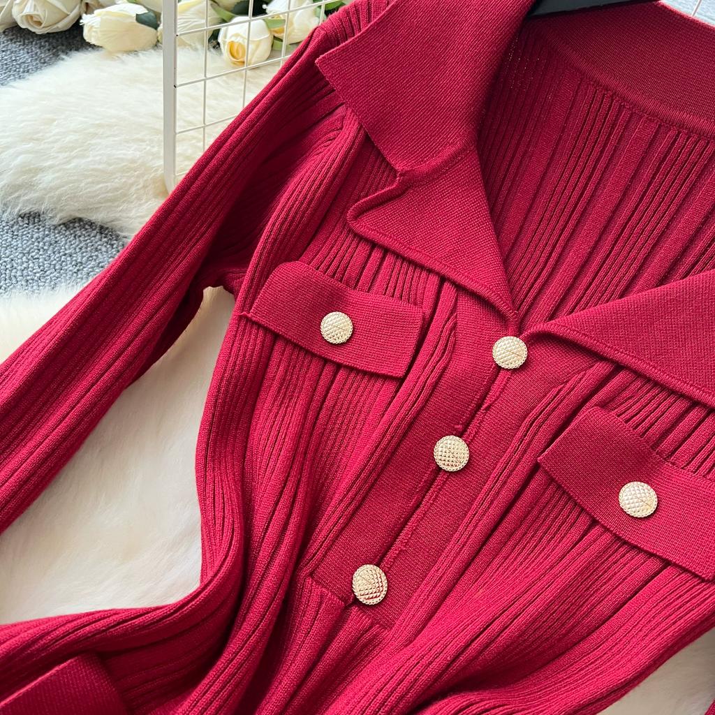 Осень Зима Женский В-образный вырез Длинный рукав Вязаный свитер Вечеринка Длинные Макси Платья Русалка