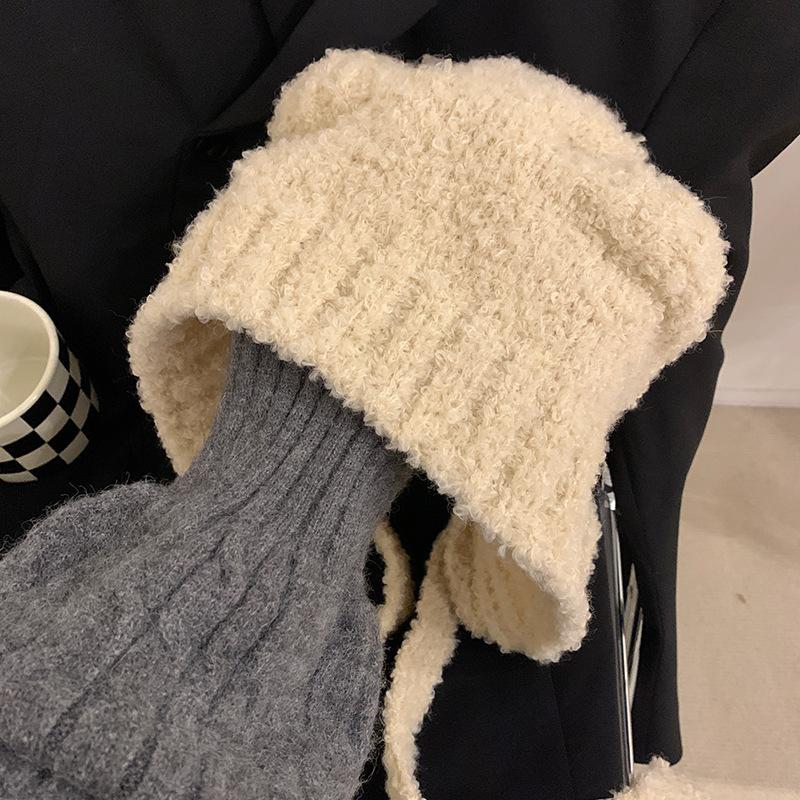 Милая шапка-медвежонок женская зимняя теплая серая шапка с ушками осень-зима вязаная шерстяная шапка большой обхват головы