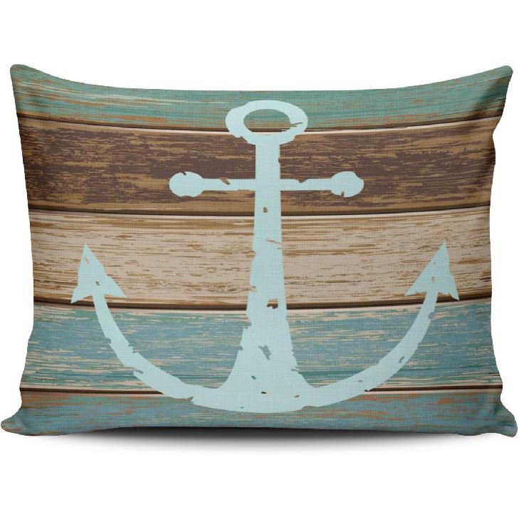 Fanaing Декор для спальни на заказ Морской якорь Потертое дерево Прибрежная тематика Наволочка Мягкая на молнии Коричневая Аква Мятная и Бирюзовая Наволочка Мода