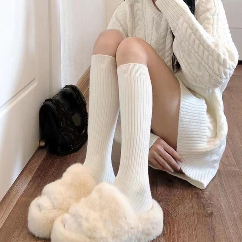 Женские повседневные осенне-зимние носки Harajuku Lolita, вязаные длинные носки, однотонные чулки, носки до щиколотки