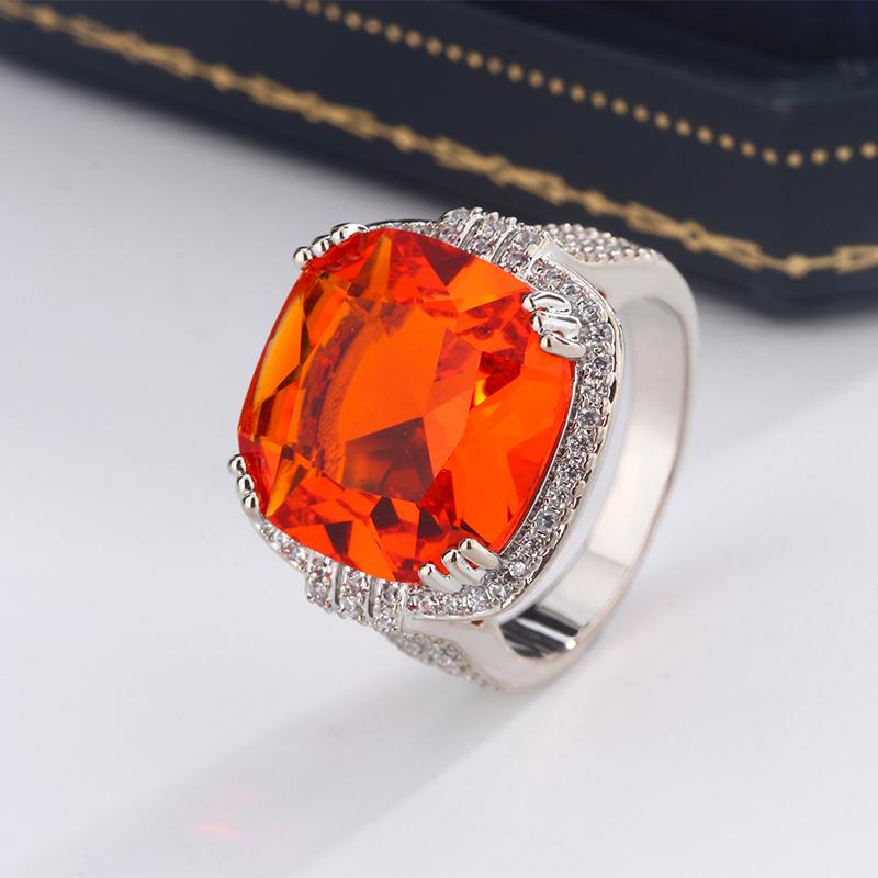 Высококачественные ювелирные изделия из оранжевого блестящего циркония, модные женские кольца, обручальные украшения, классические свадебные кольца, ювелирные украшения для вечеринок