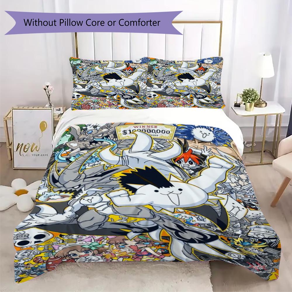 THE BATTLE CATS Pattern Bedding uilt Set uilt Cover Pillowcase Home Decoration Birthday Gift (1 * duvet cover + 2 * pillowcase without core)206
