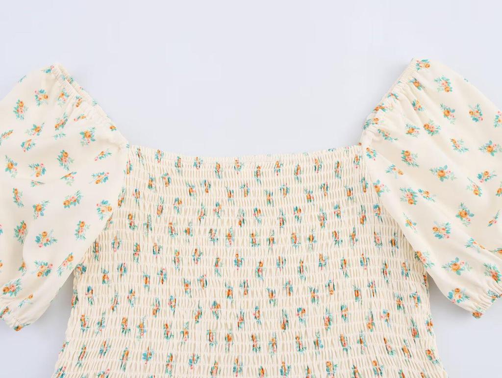 Spring 2025 Women's European & American Style Fashion Fresh Print Short Sleeve Dress