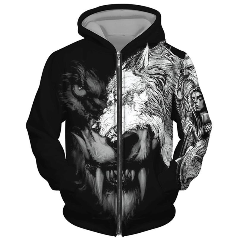 Весна Осень 3D Wolf Series Printed Zipper Hoodie Men Women Couples Hoodie Hoodie Jacket Casual Fashion Jacket