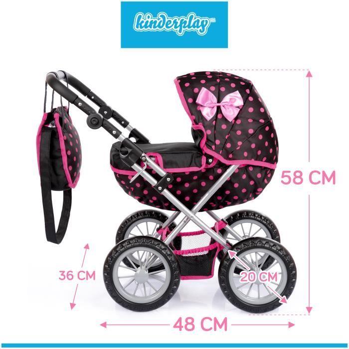 Kinderplay Poussette Poupee, Poussette Jouet - Poussette Landeau Bebe pour Poupée, Gondola, Poignée hauteur entre 33 et 63, KP0262G