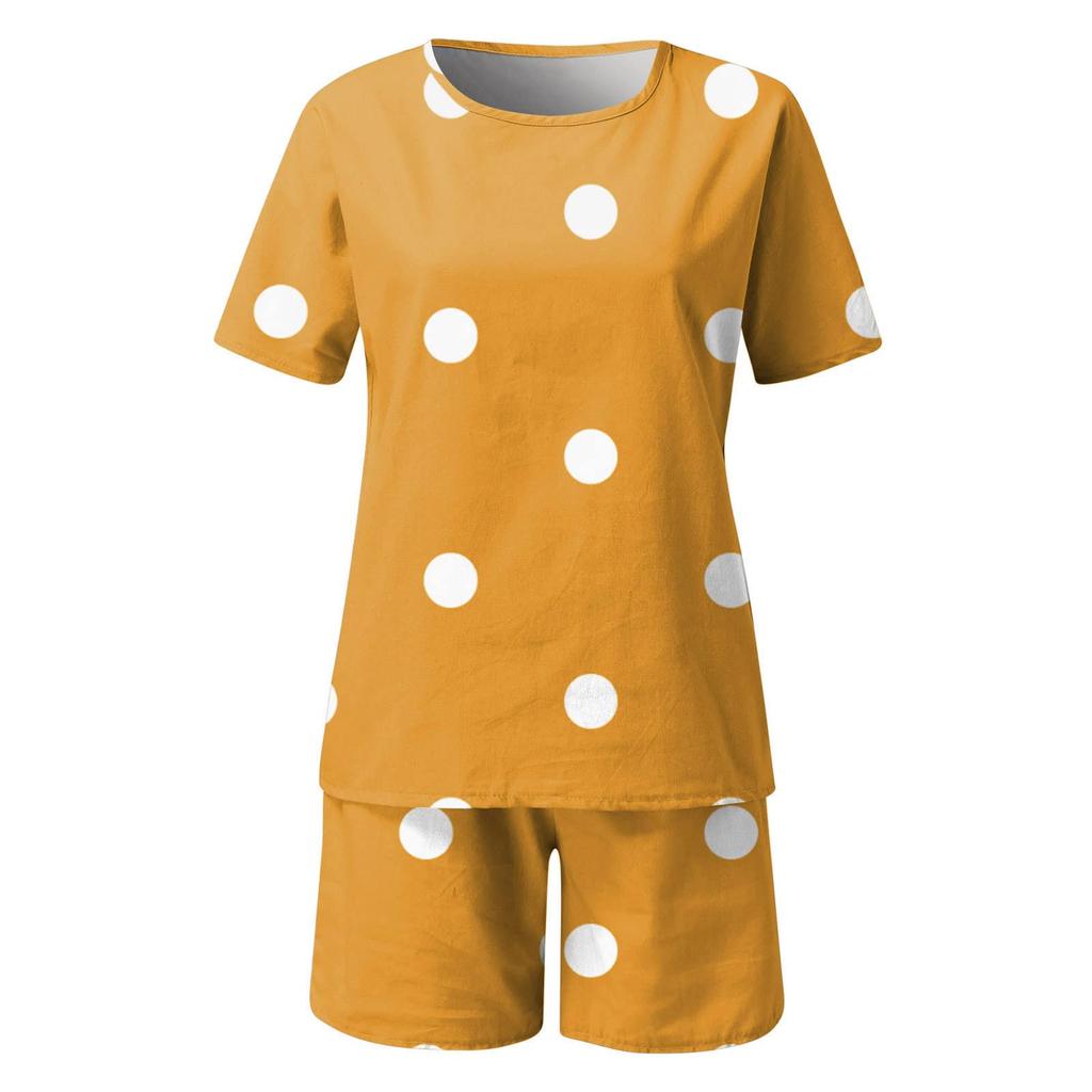 Women's Summer 2-Piece Casual Short Sleeve Round Neck Beach T-Shirt Top And Shorts Set Activewear