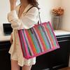 Stripe Big Straw Tote Bags for Women 2024 Summer Fashion Summer Shoulder Bags Handbags and Purses Weave Beach Bag