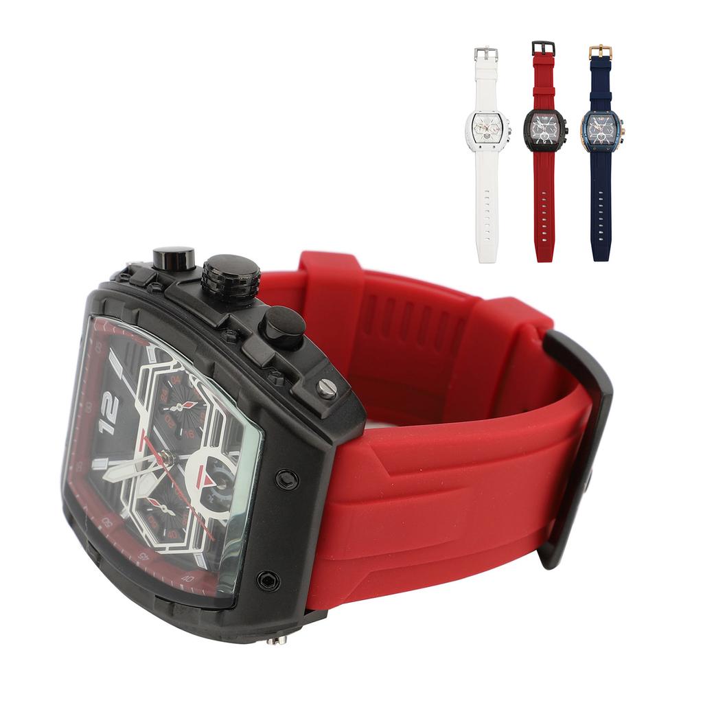 Men Multifunctional Quartz Watch Large Dial Silicone Strap Water Resistant Wristwatch Quartz Watch W