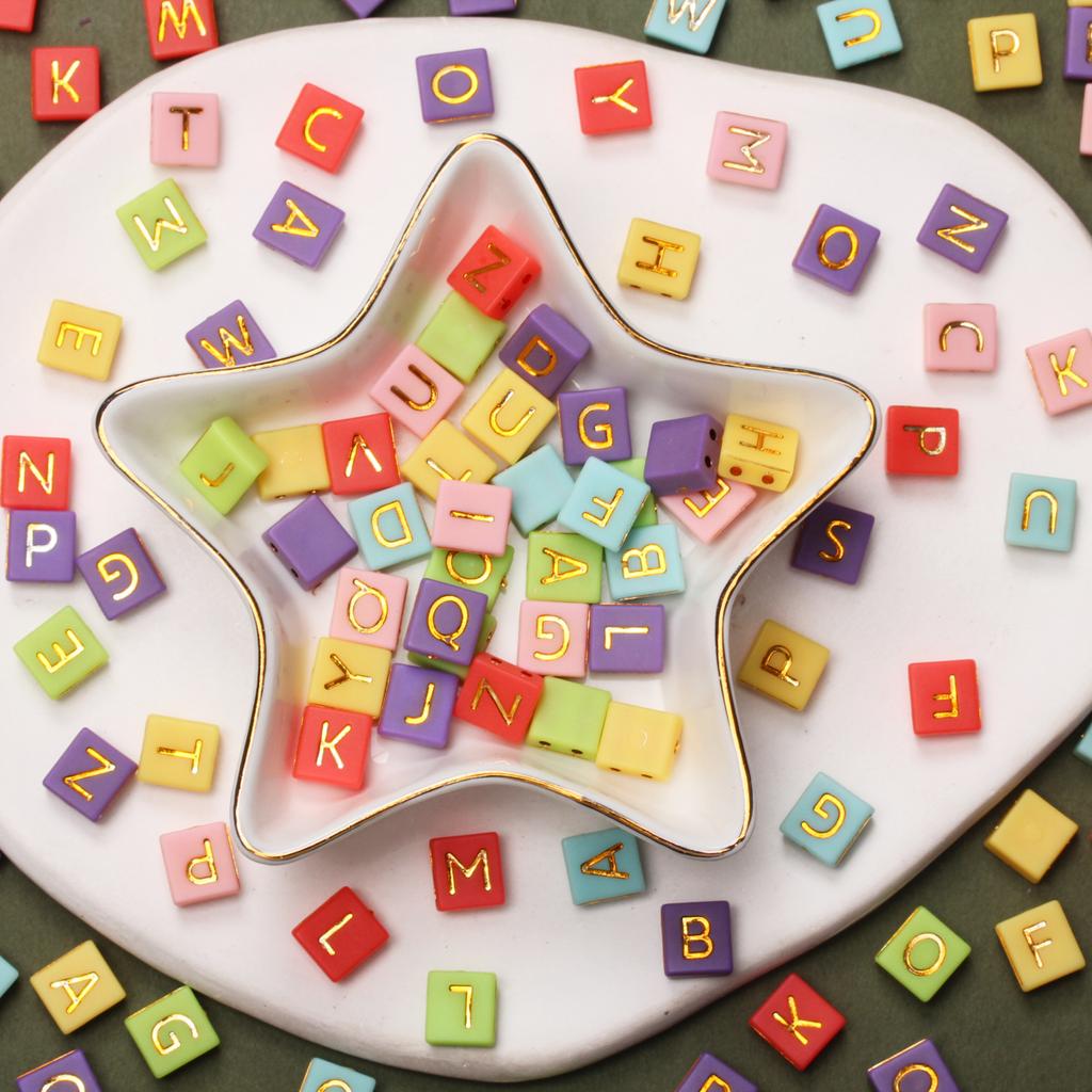 Making For Beads 20Pcs 9*7mm Diy Flat Square Acrylic Double Hole Accessories Jewelry Letter Pattern