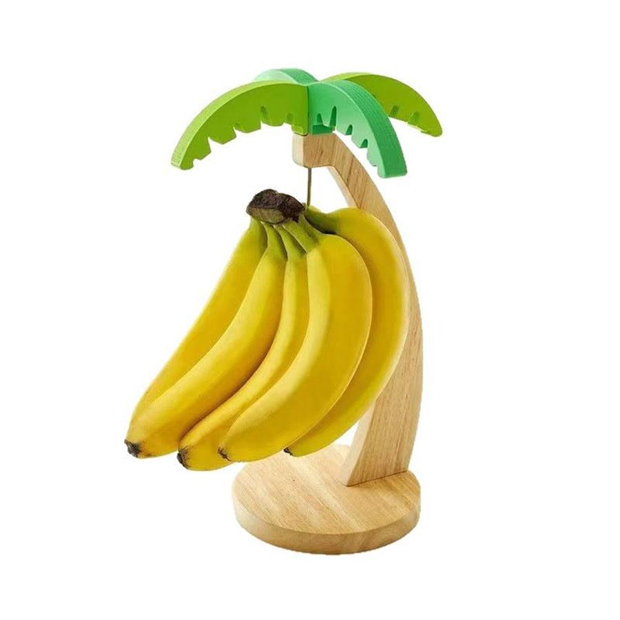 Wooden Banana Rack Hanging Kitchen Rack Simulated Leaf Decorative Fruit Vertical Storage Rack with Hook Kitchen Decoration