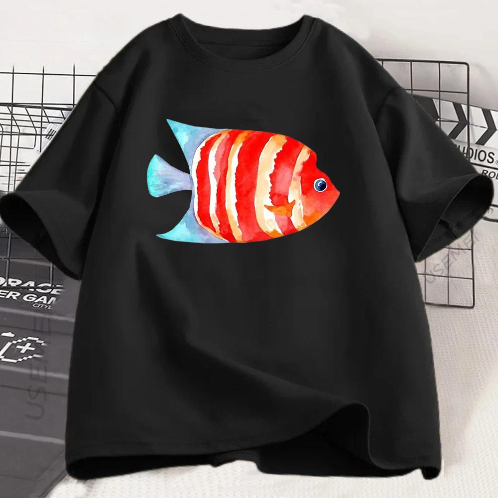 Vibrant Red Blue Angelfish Print Ocean Art Graphic Tshirt Soft Summer Top For Beach Or Daily Wear Y2k Top Vintage Unisex T