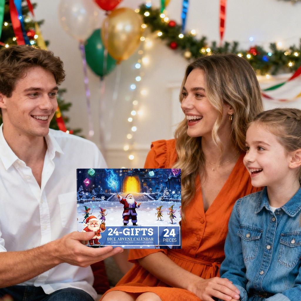 Рождественский адвент-календарь с набором кубиков, 24-дневный подарок для отсчета времени до Рождества, подходит для любителей ролевых настольных игр