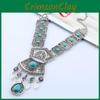 Ethnic Simulation Style Gemstone Decoration Women Metal Necklace With Tassel