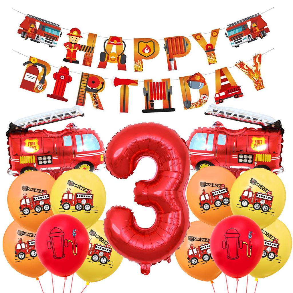 Fire Truck Series Children'S Birthday Party Balloons Decorative Supplies Arrangement Digital Balloons