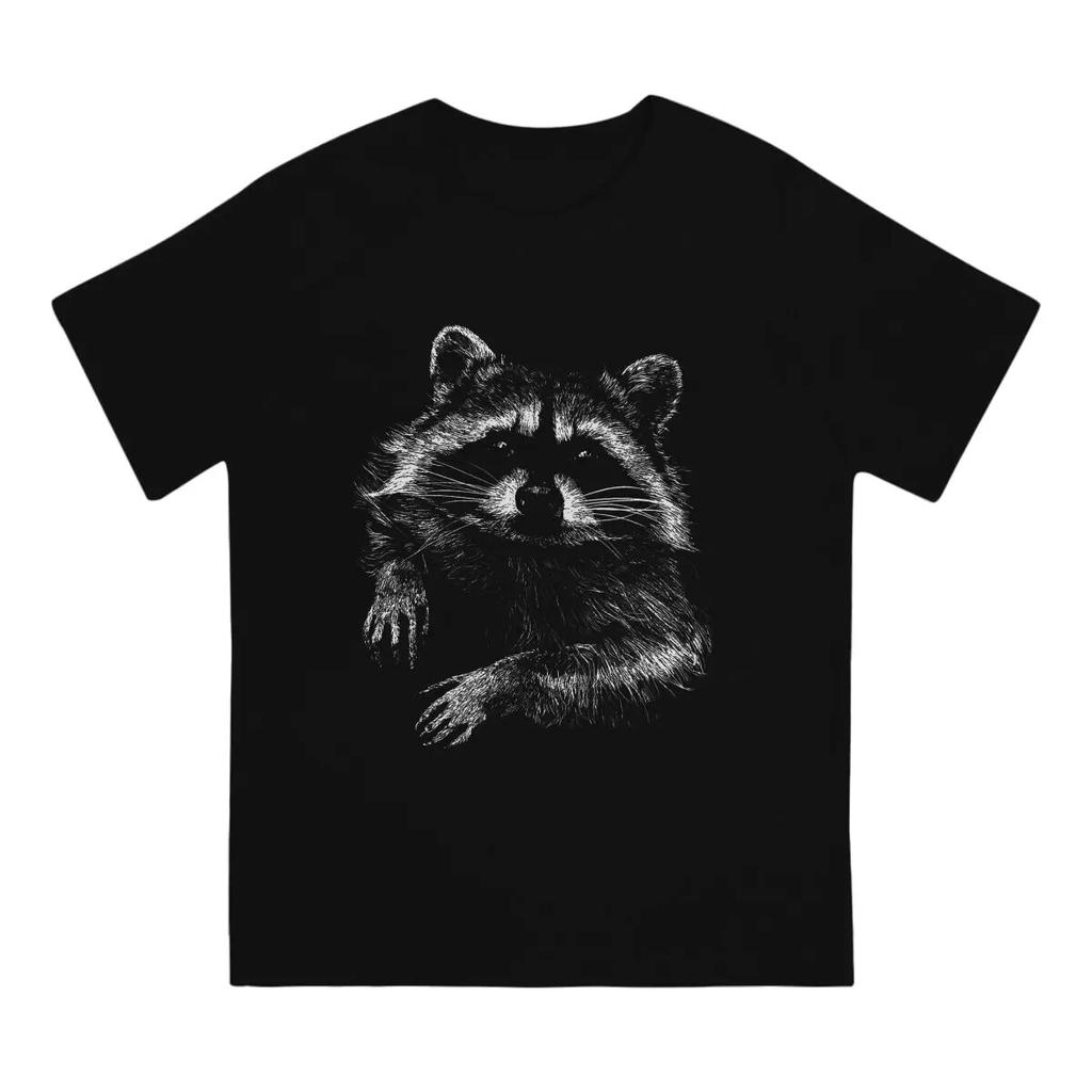 Cute T Shirts Unisex Pure Cotton Vintage T-Shirts Round Neck Raccoon Mammal Tees Short Sleeve Tops New Arrival