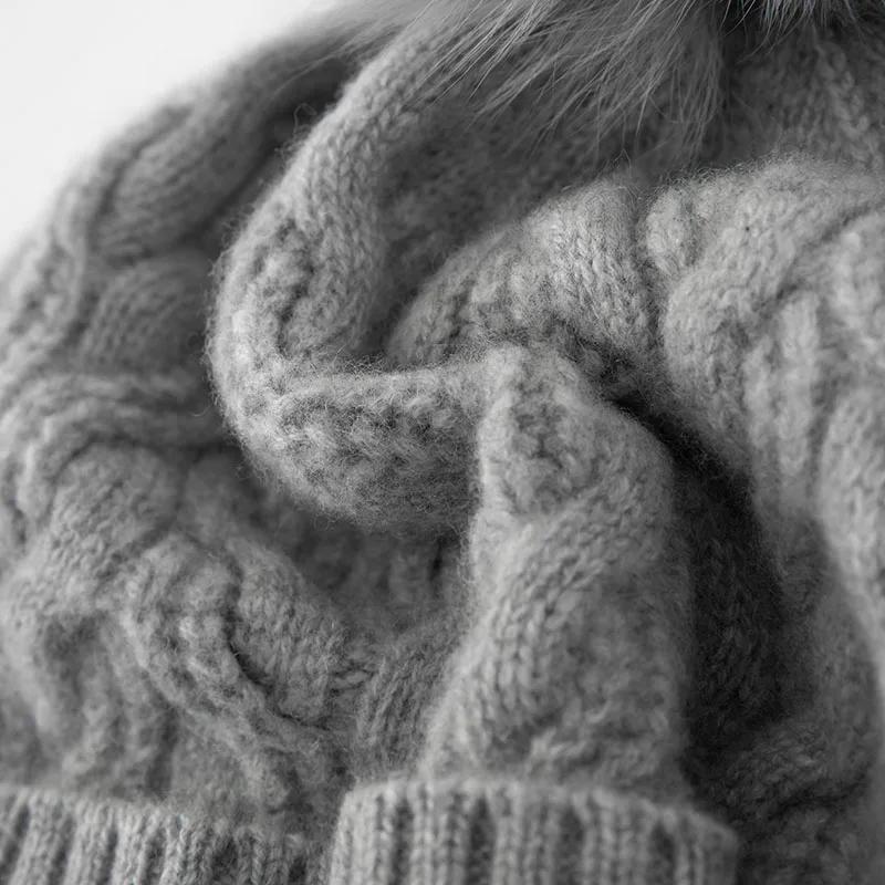 Женская шапка-бини из 100% чистого кашемира с помпоном, вязаная косами, зимняя, теплая, мягкая, свободная шапка-чулок, аксессуар для холодной погоды