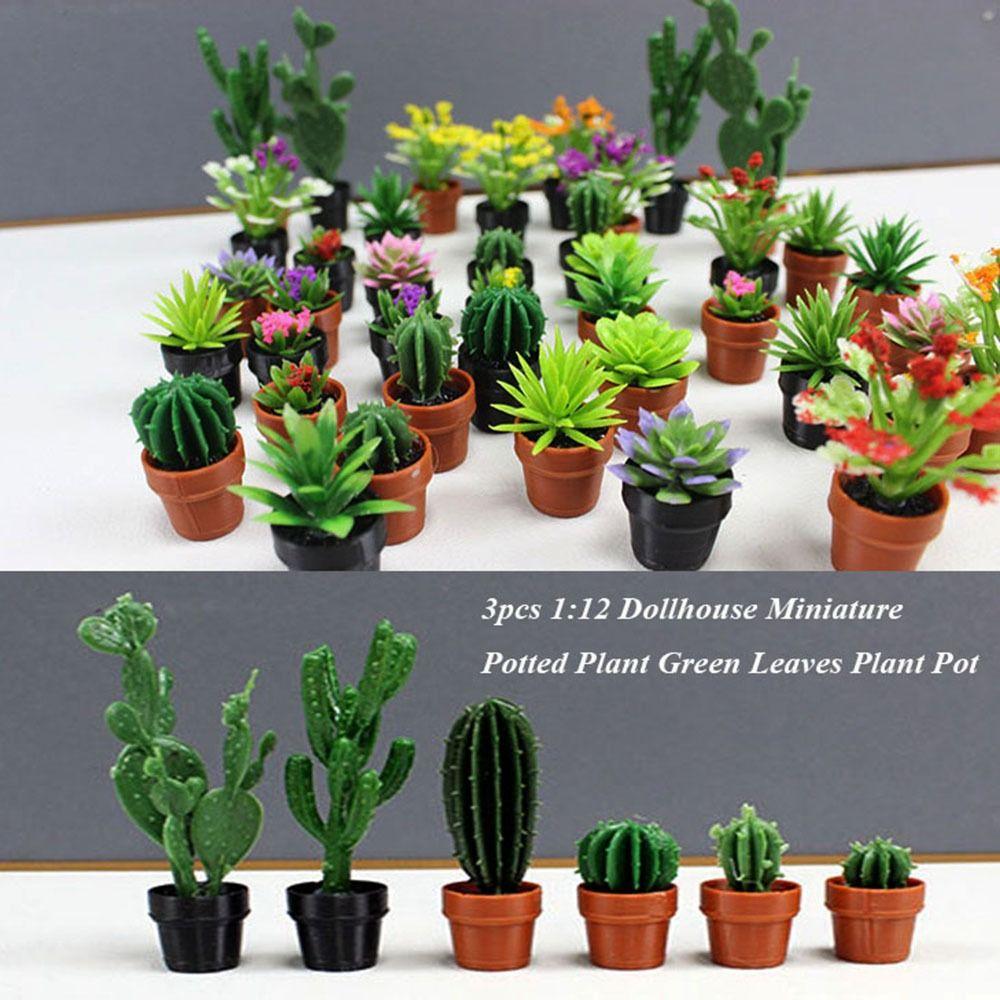 3pcs Multistyles Green Leaves Plant Pot Mini Bonsai Garden Home Model  Doll House Accessories