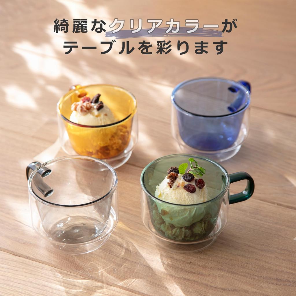 365methods HARIO COLORS Double-Walled Mug, Heat-Resistant Glass, Dishwasher Safe, Gray