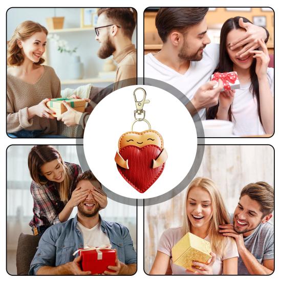 Handmade Faux Leather Heart Keychain Good Luck Decorative Love Charm Keyring Bags Backpacks Cars Accessories