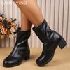 Кожаные массивные женские ботильоны на среднем каблуке, дизайнерская обувь в стиле ретро 2025 года, трендовая зимняя новая брендовая классика в готическом стиле, зимние ботинки для женщин