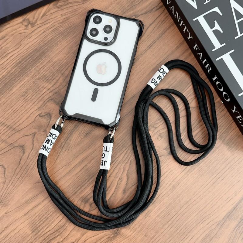 Magnetic Strap Case For iPhone 17 15 13 12 11 14 16 Pro Max Plus Magsafe Crossbody Lanyard Necklace Rope Transparent Clear Cover