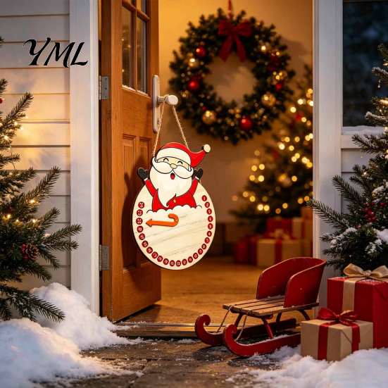 Festive Wall Hanging Decor Christmas Countdown Calendar, Reusable Days Until Door Sign, Vintage Round Wreath Hanger for Holiday Wooden Advent Calendar