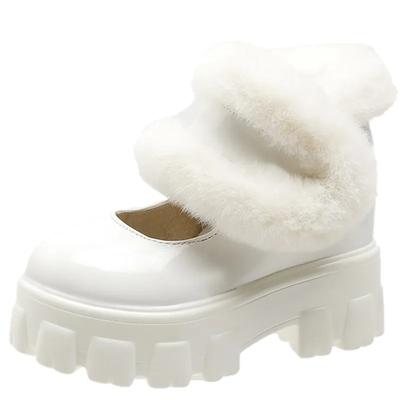 Модные женские ботильоны 12 см, женские зимние теплые плюшевые меховые зимние сапоги, лакированные кожаные туфли, женская удобная женская обувь