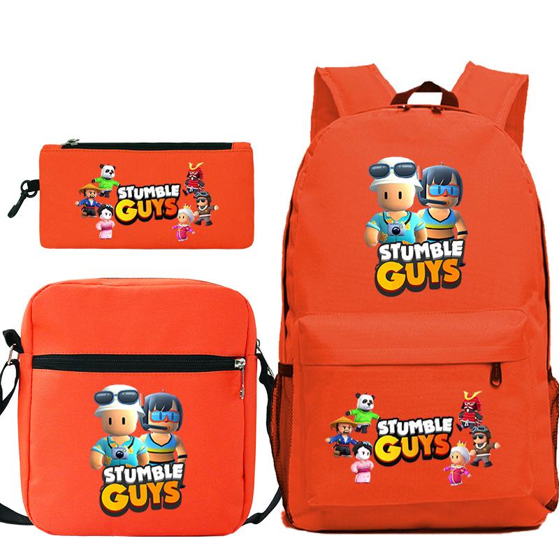 New Stumble Guys Game Merchandise Printed Student Backpack Three-piece Set Boys and Girls School Bag Set