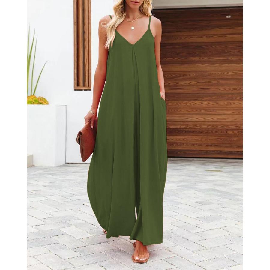 Женские повседневные комбинезоны, летние свободные комбинезоны без рукавов, регулируемые длинные брюки с карманами