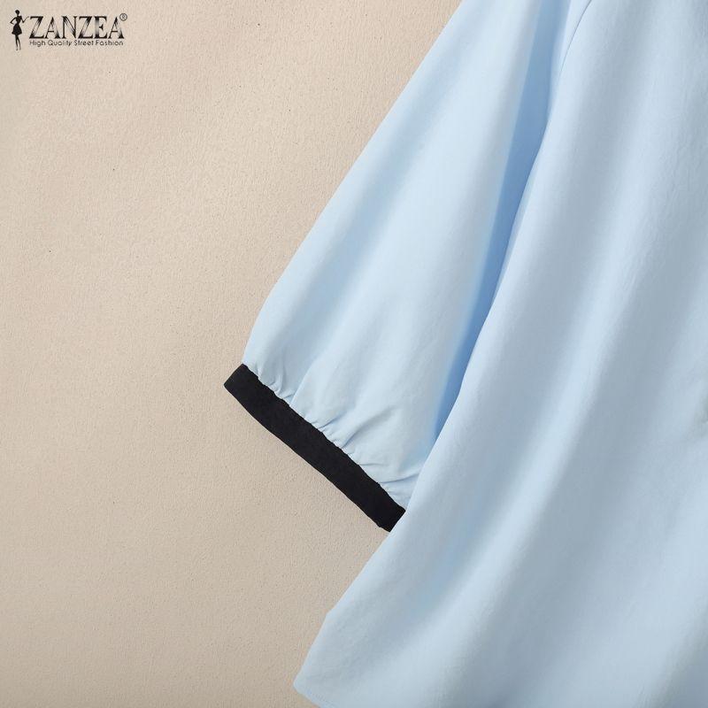 ZANZEA Женская повседневная блузка с V-образным вырезом и рукавом до локтя свободного кроя