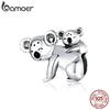 BAMOER Koala Baby and Mom Metal Beads 925 Sterling Silver Australia Protect Animal Silver Charm