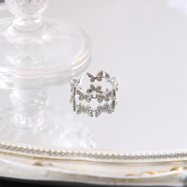 Kpop Silver Color Rings Set Y2K Crystal Heart Rings for Women Hollow Trendy Fashion Jewerly Rings Accessories