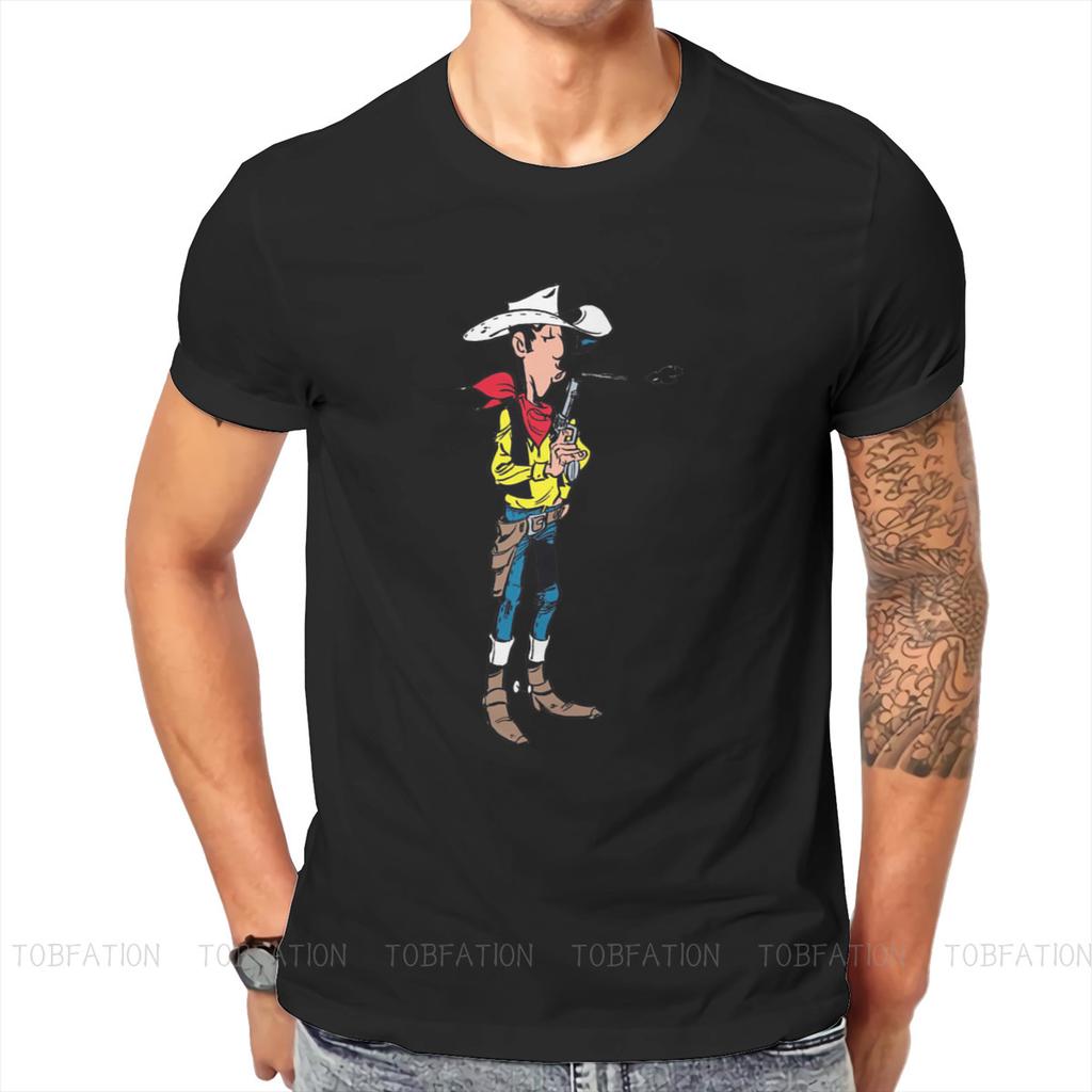Футболка с персонажем мультфильма Lucky Luke, альтернативная футболка в стиле Харадзюку, футболка высокого качества, одежда унисекс с круглым вырезом большого размера, одежда унисекс