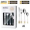 Stainless Steel Cutlery Set 24 Piece Crown Head Gold Handle Household Knives  Forks and Spoons Knives  Forks  Spoons  Chopsticks Sets