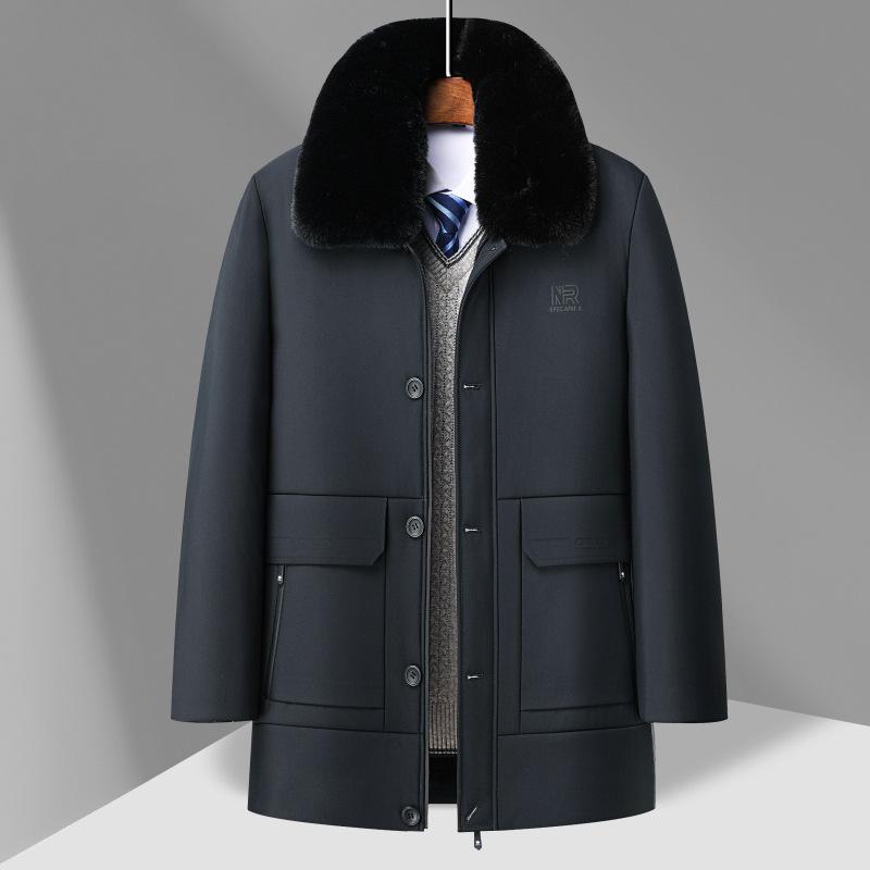 Мужское толстое пуховое пальто средней длины с меховым воротником - стильная хлопковая верхняя одежда для пап среднего и пожилого возраста