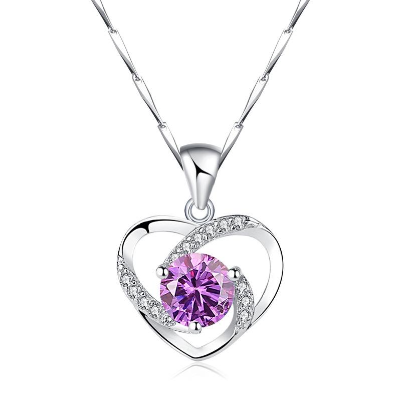 Moissanite Collarbone Chain S925 Sterling Silver Necklace Women's Eternal Heart Pendant Valentine's Day Jewelry Gift