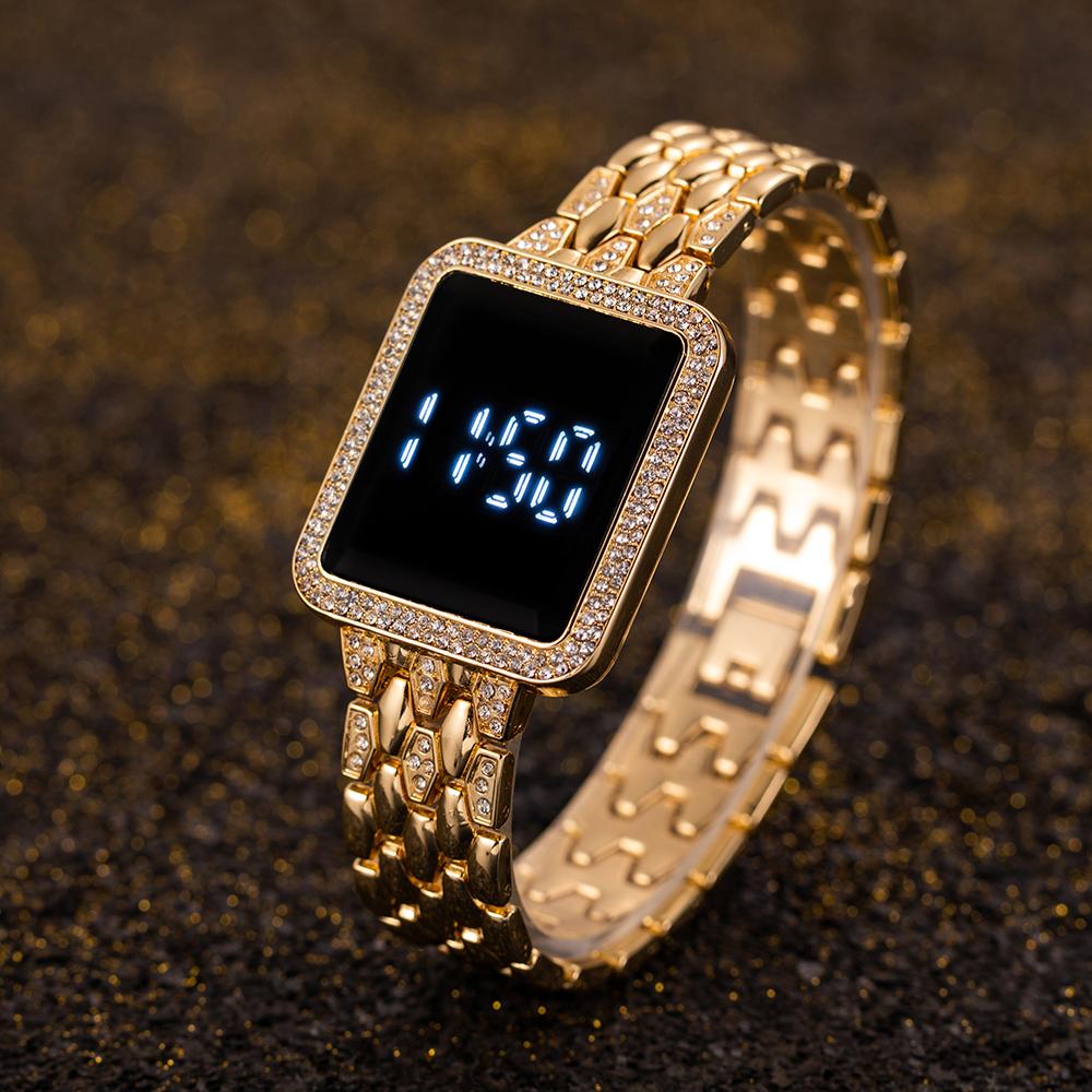 Rhinestone Digital Watch for Women Simple Touch Screen LED Ladies Wristwatch