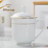 Jingxun Ceramic Office Tea Mug with Lid, Gold Rim