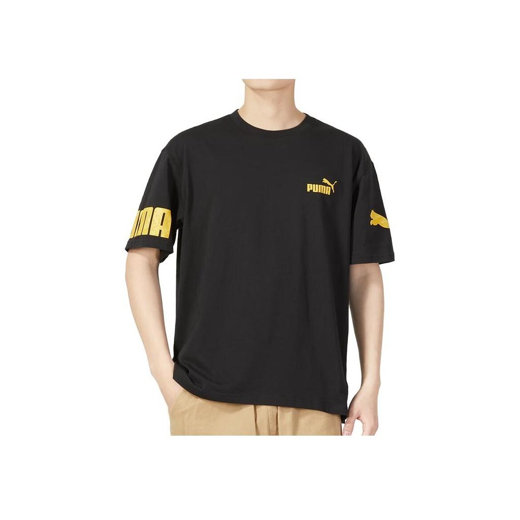 Puma Футболка с круглым вырезом и принтом логотипа и букв, американская винтажная футболка с коротким рукавом, мужская футболка, черная 676675-01