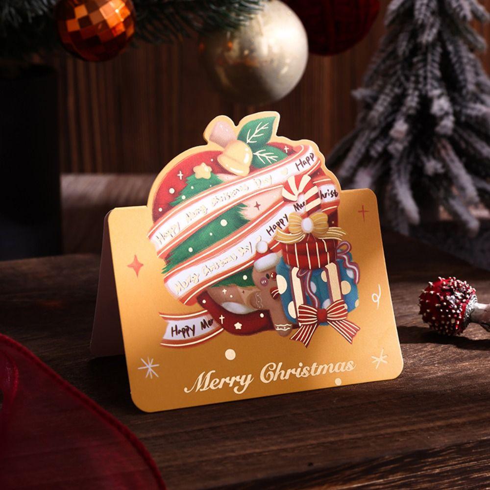 Поздравительные открытки с венком из золотой фольги, праздничные семейные открытки с Сантой, новые открытки «Счастливого Рождества» на зиму