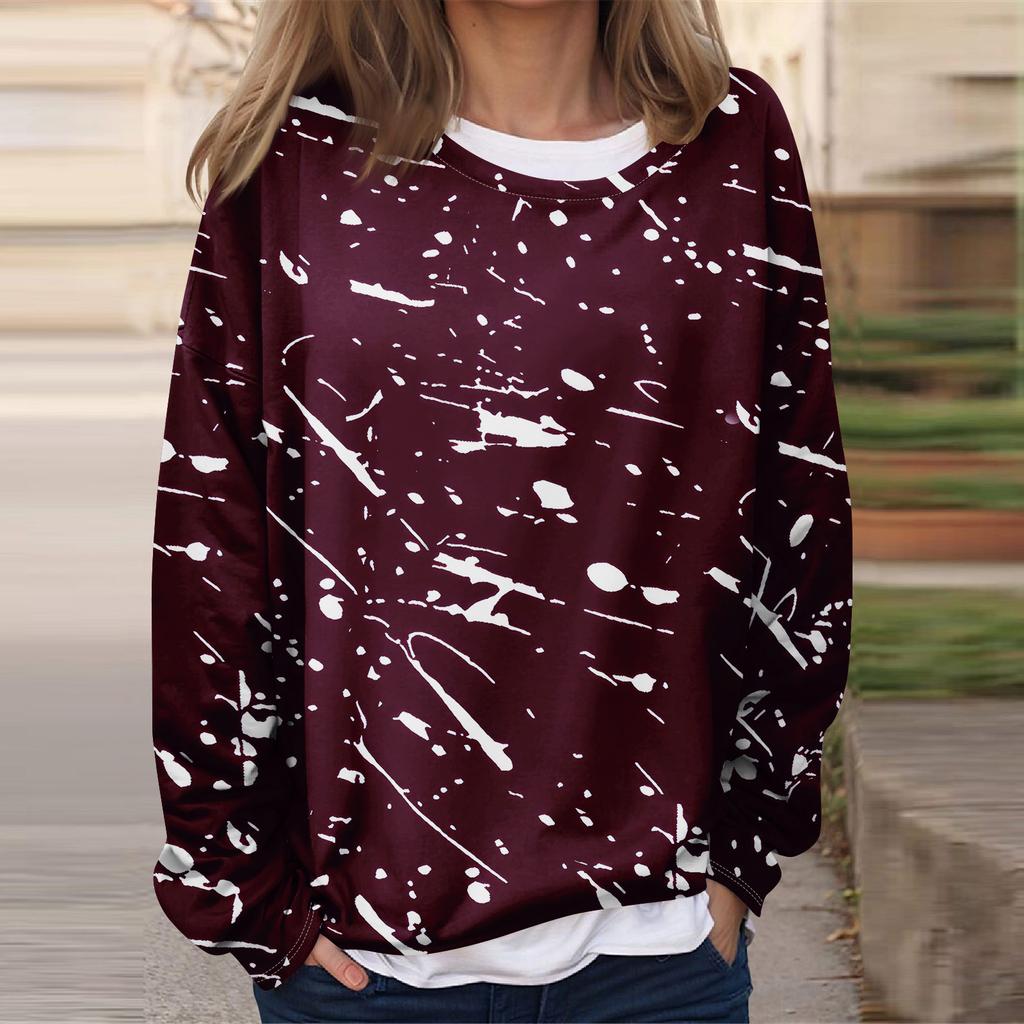 Women's Casual Fashion Vintage Printed Long Sleeve O-Neck Sweatshirt Layer Pullover Top