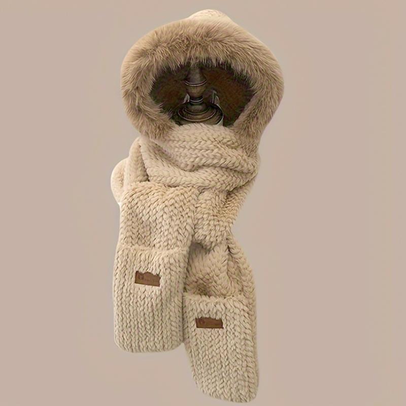 1PC Gloves Elegant Knit Material Warmth Thickened Cute Ear-Protecting Balaclava Hood Scarf Set Multi-Color