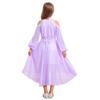 Girls Elegant Party Gown Halter Off Shoulder Long Sleeve High Waist Ruffled Irregular Hem Fake Diamond Design Dress