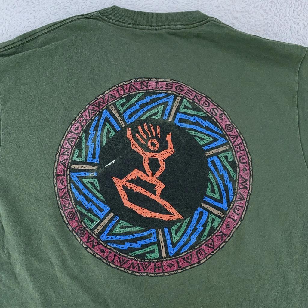 Винтажная Гавайская Рубашка с Легендами Мужская L/XL Племенная Серфер Серфборд Пляж 90-е