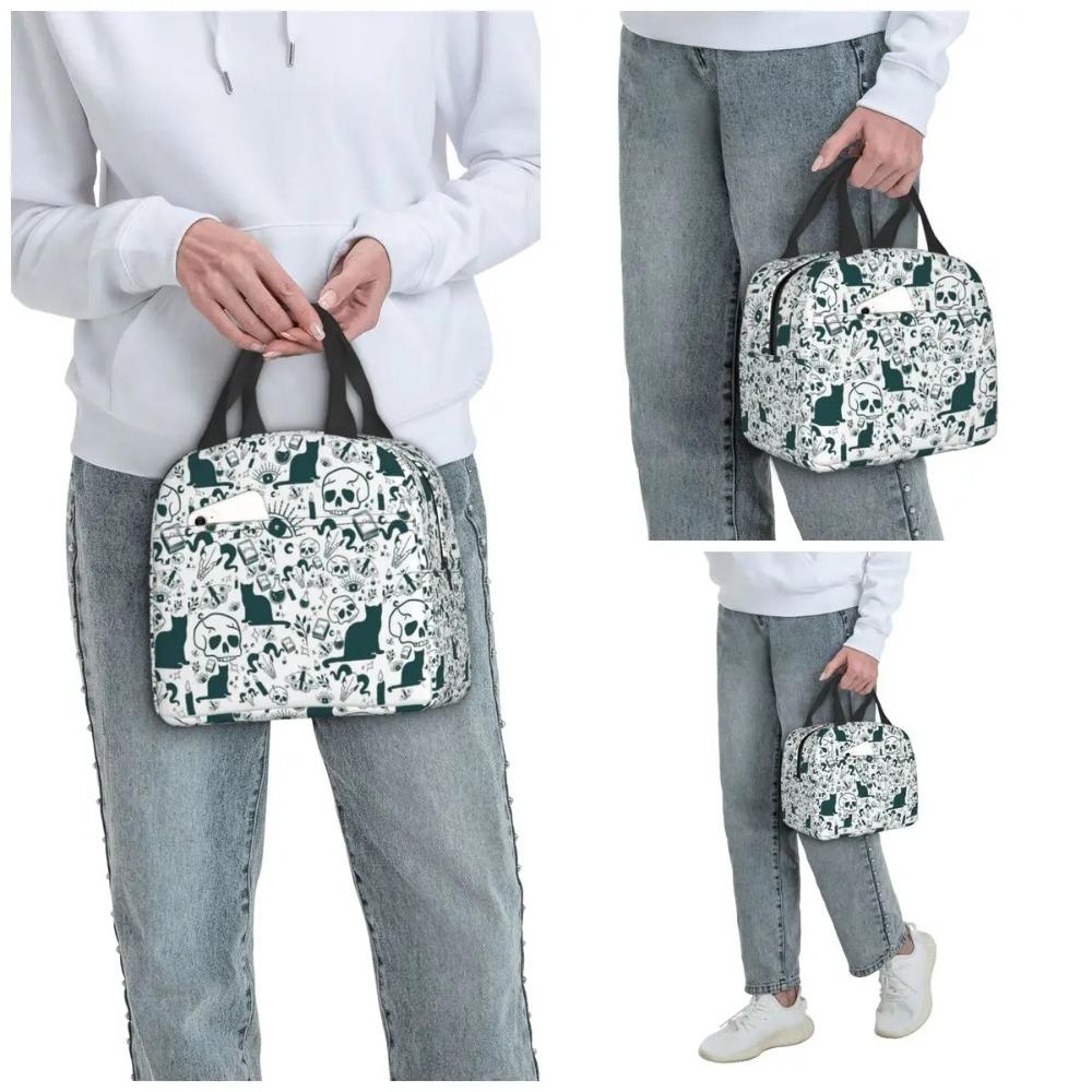 Cat Heads Witch Element And Skeleton Insulated Lunch Bag for Office Cooler Thermal Food Box Tote Portable Lunch Boxes Container