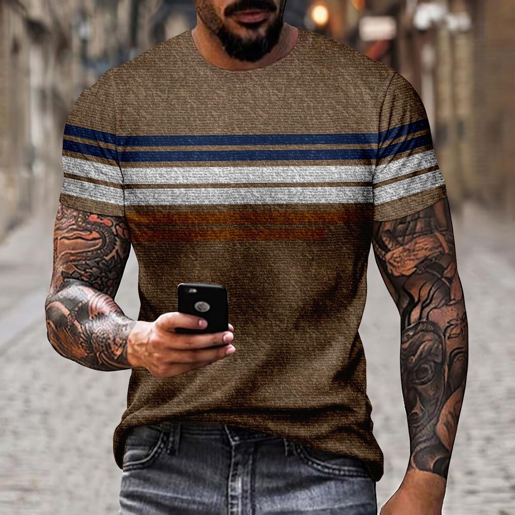 Летняя мужская футболка с короткими рукавами и 3D-принтом в стиле пэчворк для мужского спорта, отдыха, индивидуальности, модной тенденции, мужской одежды