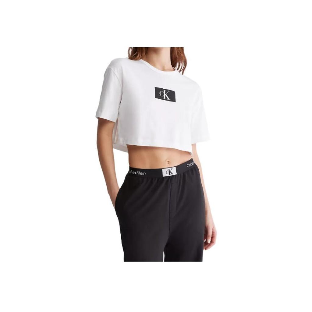 Calvin Klein Ck96 Series Color Block Letter Pattern Printed Round Glow Pullover Short Sleeve Top Women tops White QS6946-110