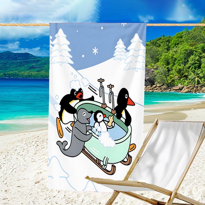 1pc Pingu3 Beach Towel, Beach and Seaside Swimming Pool Equipment, Fashion Pattern, Rectangular, Travel Essentials
