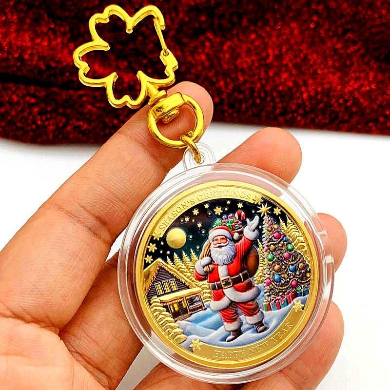 Santa Claus coins, New Year gifts, New Year's greetings, Christmas snowman, bells, commemorative medals, creative decorations, keychain
